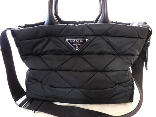 Prada - 1bg435 Re-nylon Nappa Leather Medium Padded Tote Bag Black Shoulder Bag