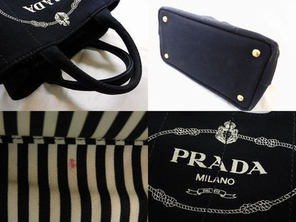 Prada Canapa Handbag Shoulder Bag Black Ladies □ 7K