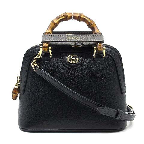 Gucci Diana Mini Tote Bag 2WAY Handbag Shoulder Bag Bamboo Leather 715775 Black