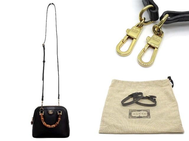 Gucci Diana Mini Tote Bag 2WAY Handbag Shoulder Bag Bamboo Leather 715775 Black