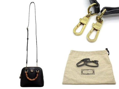 Gucci Diana Mini Tote Bag 2WAY Handbag Shoulder Bag Bamboo Leather 715775 Black