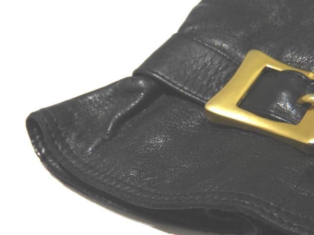 Celine Leather Gloves ◇ Gloves Lamb Leather Black Gold Hardware Belt Motif