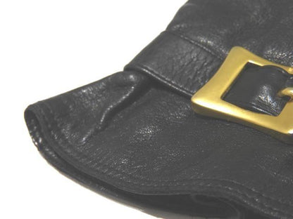 Celine Leather Gloves ◇ Gloves Lamb Leather Black Gold Hardware Belt Motif