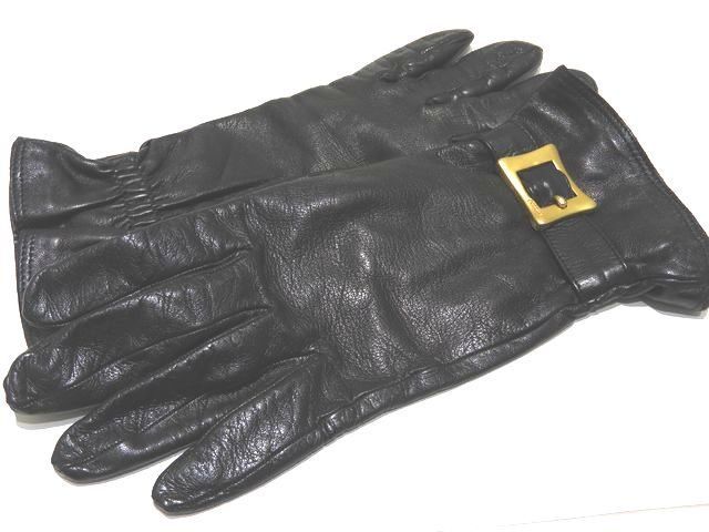Celine Leather Gloves ◇ Gloves Lamb Leather Black Gold Hardware Belt Motif