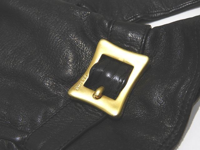 Celine Leather Gloves ◇ Gloves Lamb Leather Black Gold Hardware Belt Motif