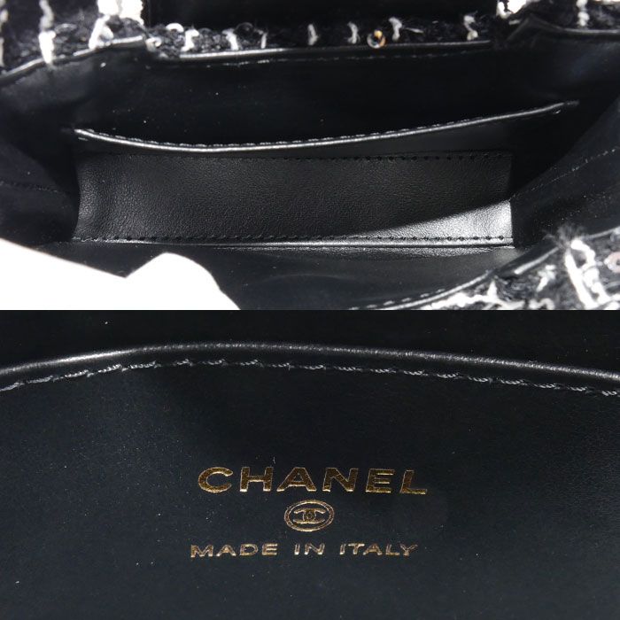 Chanel Fabric Mini Chain Shoulder Bag Black Ap3435 Sequins Ladies Preowned