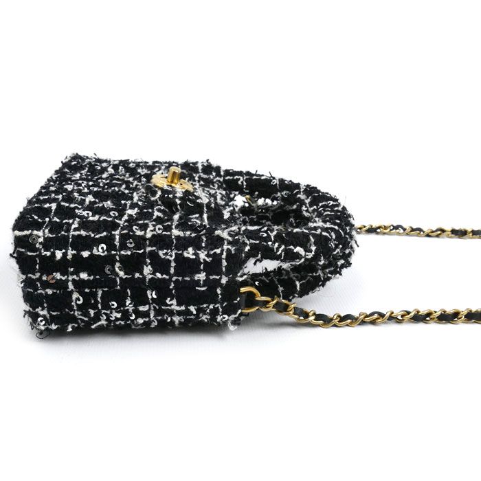 Chanel Fabric Mini Chain Shoulder Bag Black Ap3435 Sequins Ladies Preowned