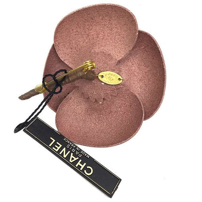 Chanel Leather Camellia Brooch Corsage Flower 01PA Pink Beige Aq11590