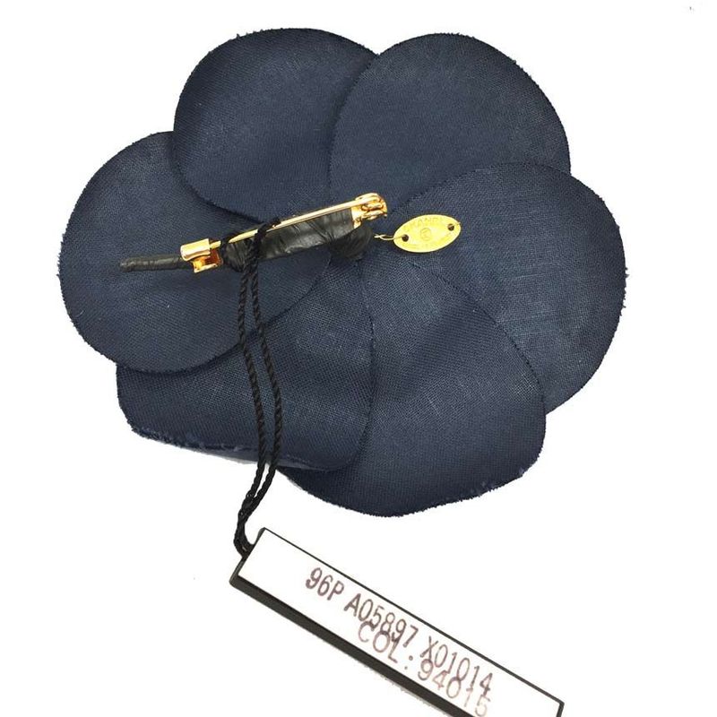 Chanel Camellia Brooch Corsage Flower Navy Aq11589