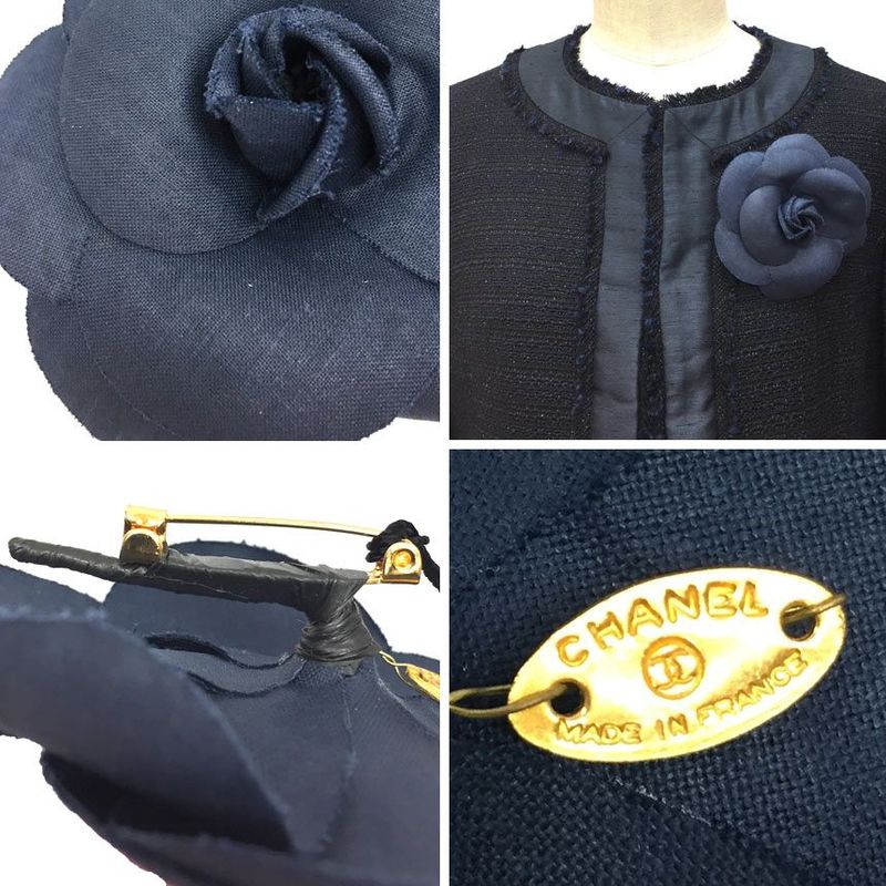 Chanel Camellia Brooch Corsage Flower Navy Aq11589