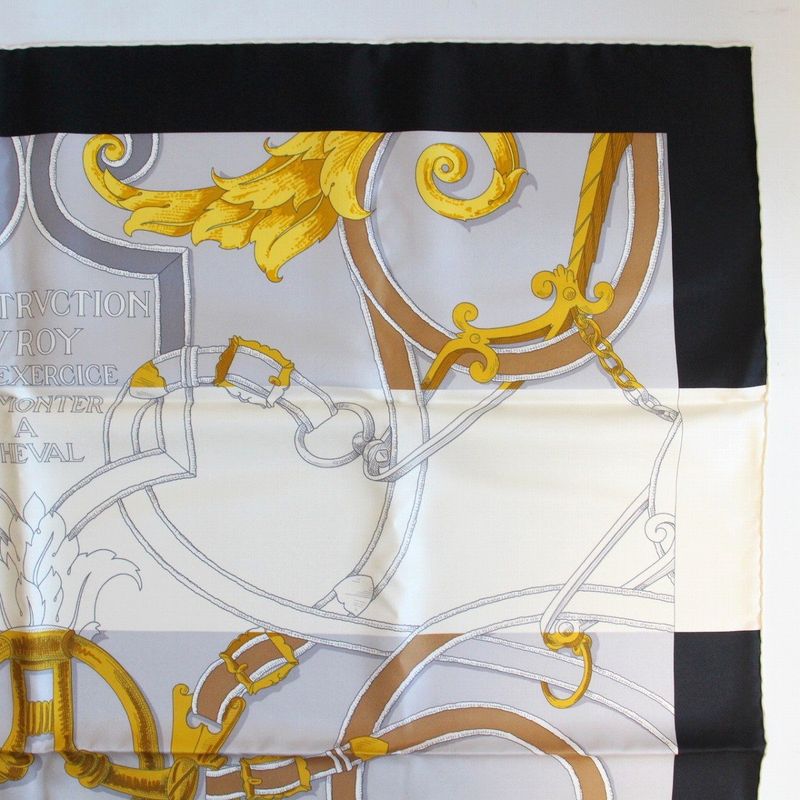 Hermes Carre 90 Scarf Badyall Teiogaku Silk Black