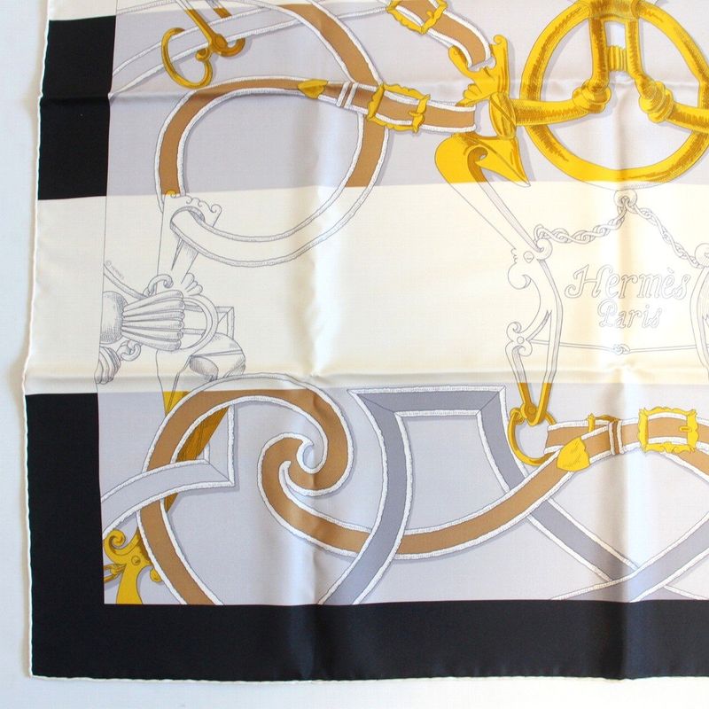 Hermes Carre 90 Scarf Badyall Teiogaku Silk Black
