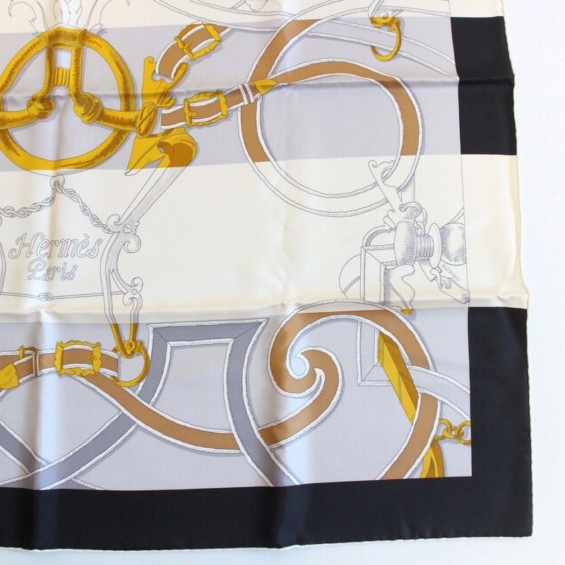 Hermes Carre 90 Scarf Badyall Teiogaku Silk Black