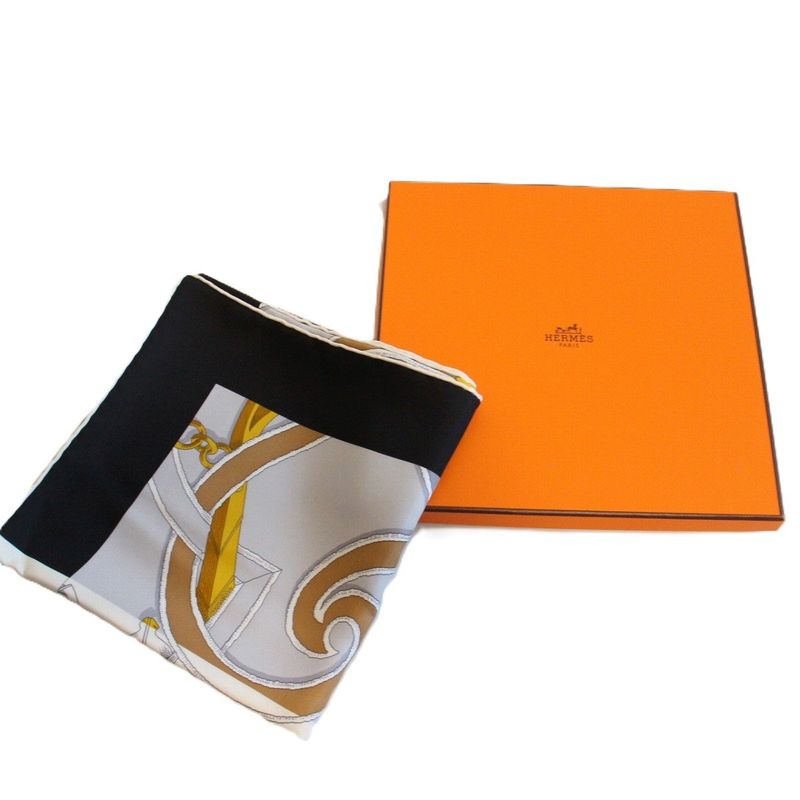 Hermes Carre 90 Scarf Badyall Teiogaku Silk Black