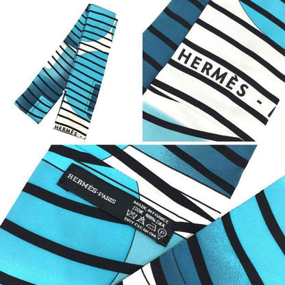 Hermes Silk Snood Dotted Bordered Striped Long Scarf Aq11576