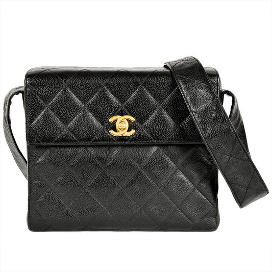Chanel Matelasse Shoulder Bag Caviar Skin Black Gold Hardware 7 Digit 4 Unit