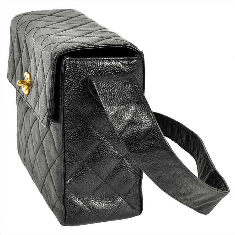Chanel Matelasse Shoulder Bag Caviar Skin Black Gold Hardware 7 Digit 4 Unit