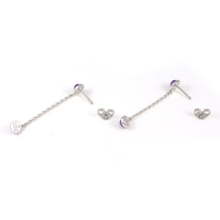 Gucci Earrings Swing Drop 4 Point Amethyst 18k White Gold