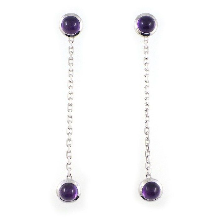 Gucci Earrings Swing Drop 4 Point Amethyst 18k White Gold