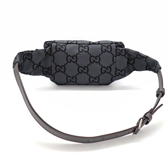 Gucci Belt Bag Large 767934 Facpm 1246 Dark Grey Black GG Nylon Leather Silver