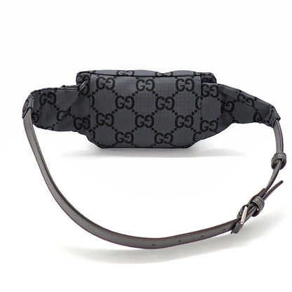 Gucci Belt Bag Large 767934 Facpm 1246 Dark Grey Black GG Nylon Leather Silver