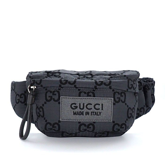 Gucci Belt Bag Large 767934 Facpm 1246 Dark Grey Black GG Nylon Leather Silver