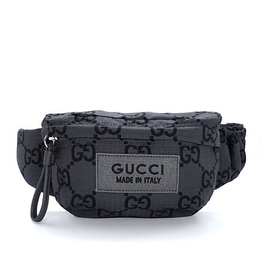 Gucci Belt Bag Large 767934 Facpm 1246 Dark Grey Black GG Nylon Leather Silver