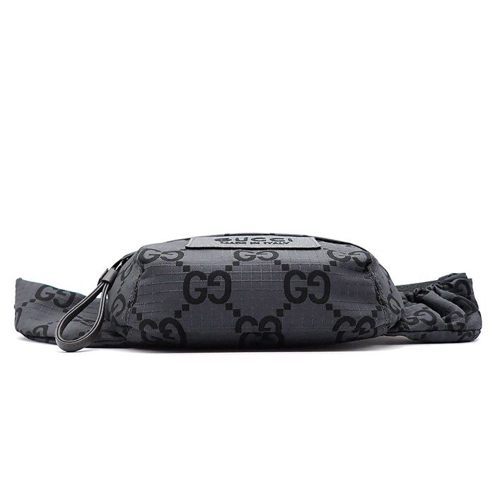 Gucci Belt Bag Large 767934 Facpm 1246 Dark Grey Black GG Nylon Leather Silver