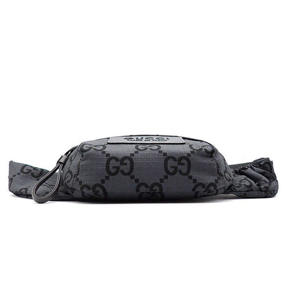 Gucci Belt Bag Large 767934 Facpm 1246 Dark Grey Black GG Nylon Leather Silver