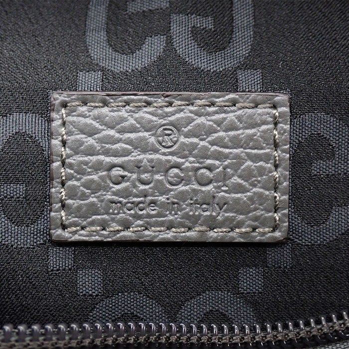 Gucci Belt Bag Large 767934 Facpm 1246 Dark Grey Black GG Nylon Leather Silver
