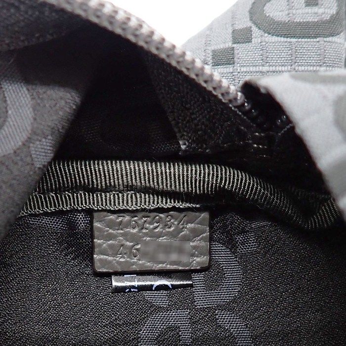 Gucci Belt Bag Large 767934 Facpm 1246 Dark Grey Black GG Nylon Leather Silver