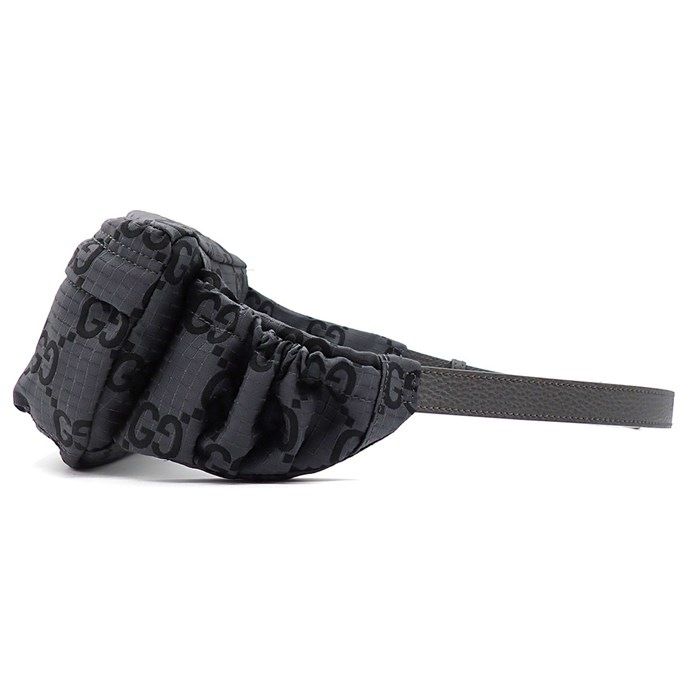 Gucci Belt Bag Large 767934 Facpm 1246 Dark Grey Black GG Nylon Leather Silver