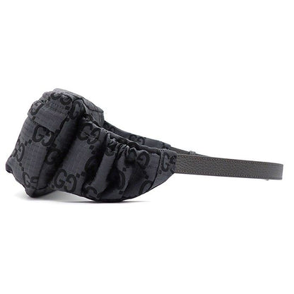 Gucci Belt Bag Large 767934 Facpm 1246 Dark Grey Black GG Nylon Leather Silver