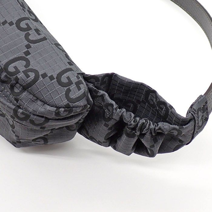 Gucci Belt Bag Large 767934 Facpm 1246 Dark Grey Black GG Nylon Leather Silver