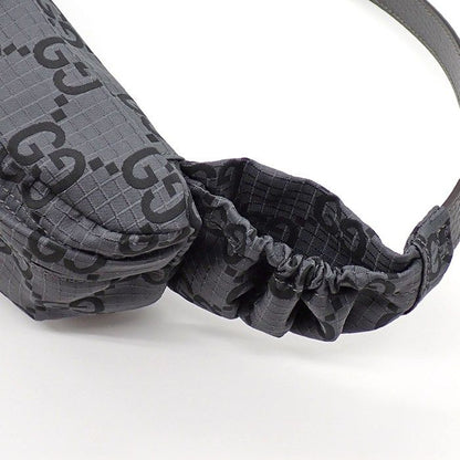 Gucci Belt Bag Large 767934 Facpm 1246 Dark Grey Black GG Nylon Leather Silver