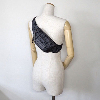 Gucci Belt Bag Large 767934 Facpm 1246 Dark Grey Black GG Nylon Leather Silver