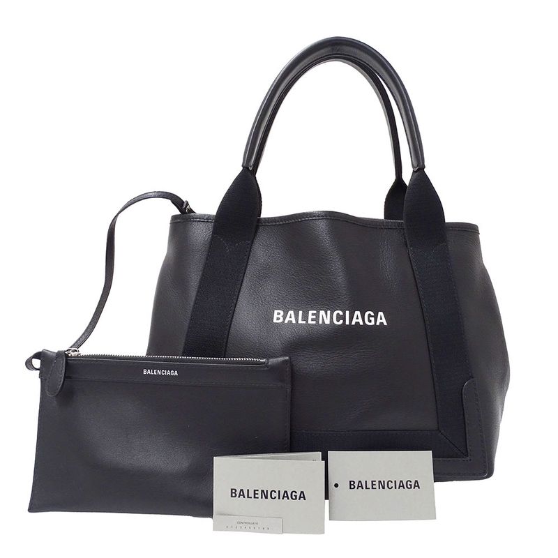 Balenciaga Bag Women's Brand Tote Leather Navy Cabas S Black Handbag Stylish