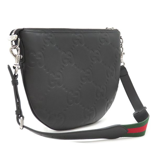 Gucci Shoulder Bag Jumbo GG Messenger Bag Leather Jumbo Ggleather Black Silver