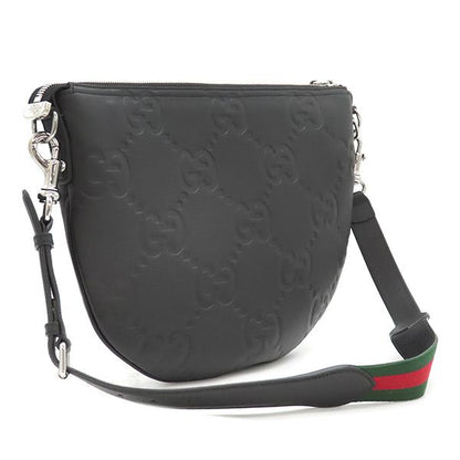 Gucci Shoulder Bag Jumbo GG Messenger Bag Leather Jumbo Ggleather Black Silver