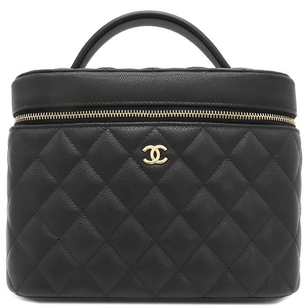 Chanel Handbag Timeless Classic Vanity Leather Caviar Skin Black Gold Hardware