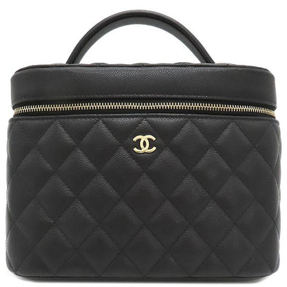 Chanel Handbag Timeless Classic Vanity Leather Caviar Skin Black Gold Hardware