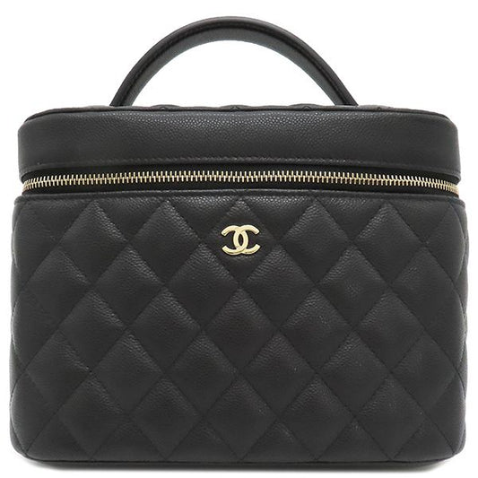 Chanel Handbag Timeless Classic Vanity Leather Caviar Skin Black Gold Hardware