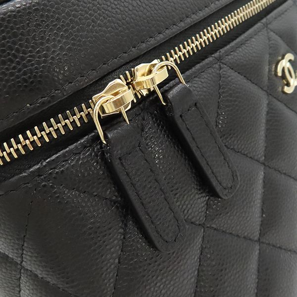 Chanel Handbag Timeless Classic Vanity Leather Caviar Skin Black Gold Hardware