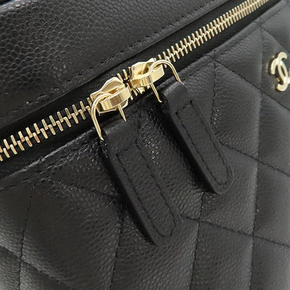 Chanel Handbag Timeless Classic Vanity Leather Caviar Skin Black Gold Hardware