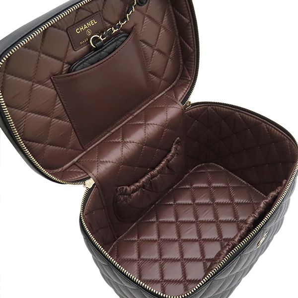 Chanel Handbag Timeless Classic Vanity Leather Caviar Skin Black Gold Hardware