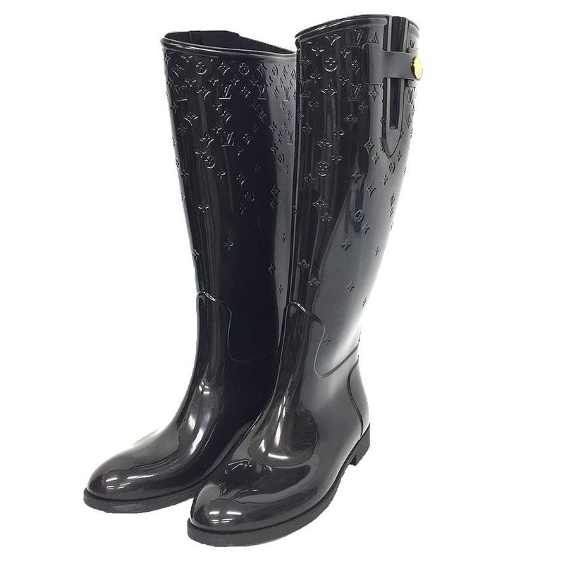 Louis Vuitton Drop Line Rain Boots Size 38 Black Monogram Women's Shoes Aq11532