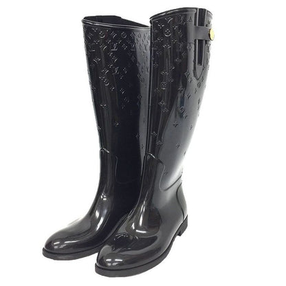 Louis Vuitton Drop Line Rain Boots Size 38 Black Monogram Women's Shoes Aq11532