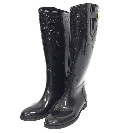 Louis Vuitton Drop Line Rain Boots Size 38 Black Monogram Women's Shoes Aq11532