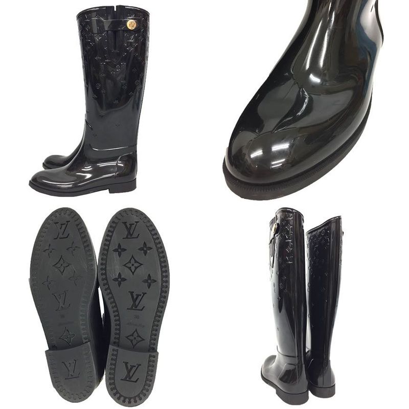 Louis Vuitton Drop Line Rain Boots Size 38 Black Monogram Women's Shoes Aq11532