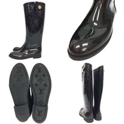 Louis Vuitton Drop Line Rain Boots Size 38 Black Monogram Women's Shoes Aq11532